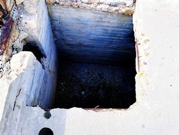 High angle view of weathered wooden wall