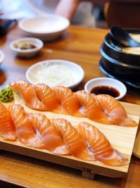 High angle view of fish on table