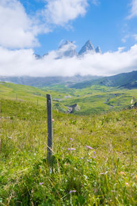 Scenic view of aiguilles d arves against sky