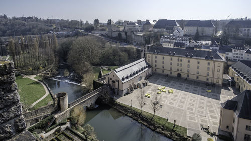 High angle view of buildings in city