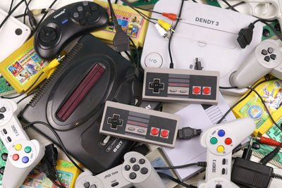 High angle view of toys on table