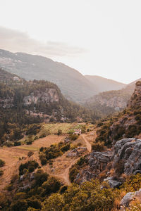 High angle view of valley against sky