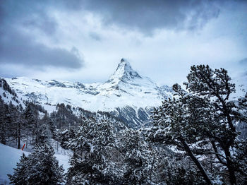 Scenic view of snow covered mountains against sky
