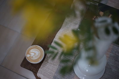 High angle view of coffee on table