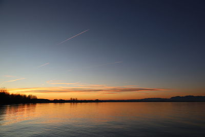 Scenic view of lake against sky during sunset