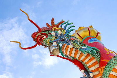 Low angle view of statue of dragon against sky