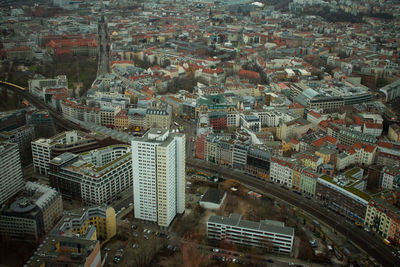 High angle view of buildings in city