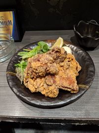 High angle view of food in plate