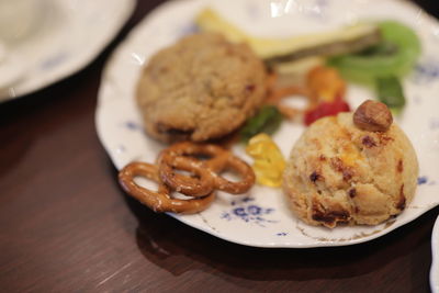 High angle view of food in plate on table