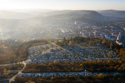 High angle view of townscape against sky