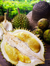 High angle view of fruits on table