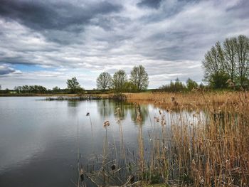 Scenic view of lake against sky