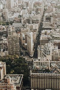 High angle view of iron flat building in new york city