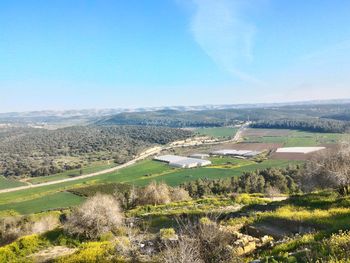 Scenic view of landscape against clear blue sky