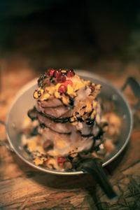 Close-up of dessert in plate on table