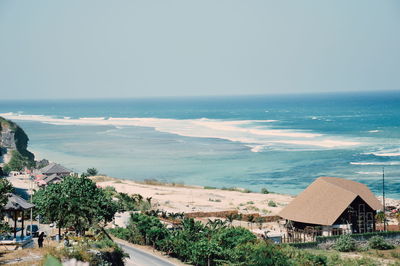 High angle view of sea against clear sky