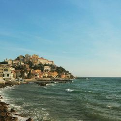 Scenic view of sea against clear sky