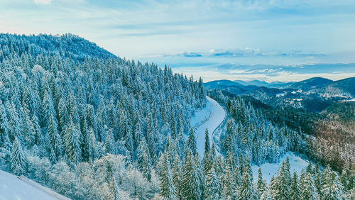 Aerial view of snowcapped mountains against sky