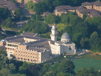 High angle view of buildings in city