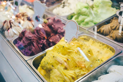 High angle view of food on table at store