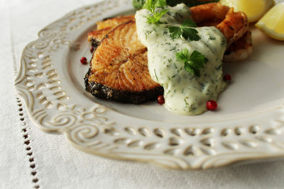 High angle view of meal served in plate