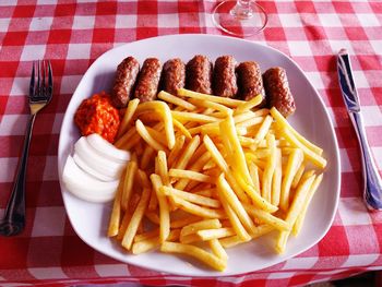 High angle view of serving food in plate