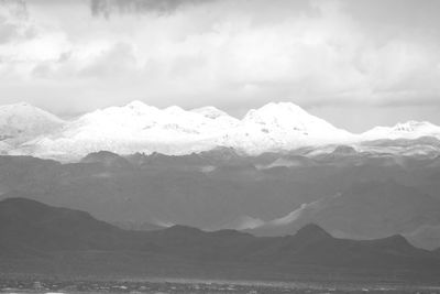 Scenic view of snowcapped mountains against sky