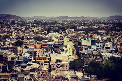 High angle view of cityscape against sky