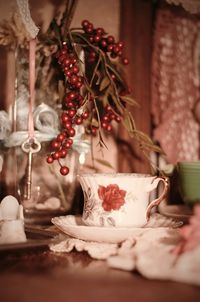 Close-up of red berries on table