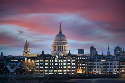 View of buildings against sky at dusk