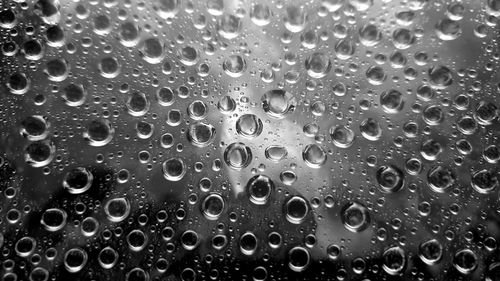 Full frame shot of raindrops on glass window