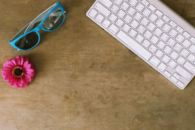 High angle view of text on table