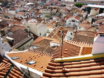 High angle view of buildings in town