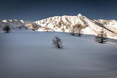 Scenic view of snowcapped mountains against sky