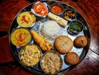 High angle view of food on table