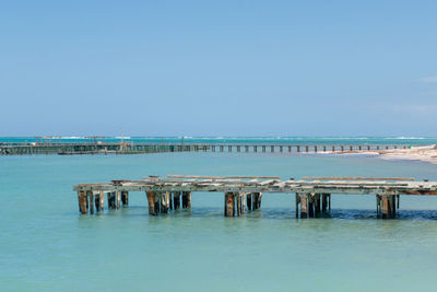 Pier on sea against clear sky