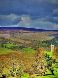 Scenic view of landscape against cloudy sky