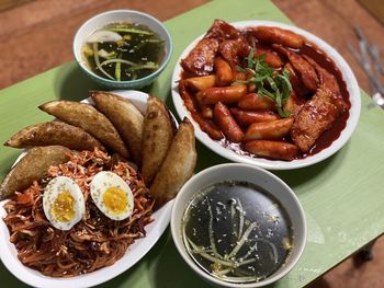 High angle view of food on table