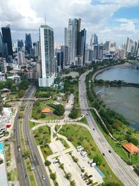 High angle view of day cityscape and sea view