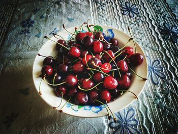 High angle view of cherries on table