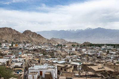 Landscape of leh-ladakh city with blue sky, northern india. 