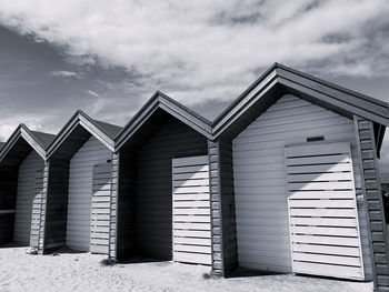 Black and white monochrome beach huts