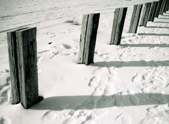 Frozen railing during winter