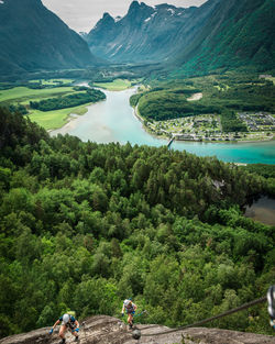 High angle view of lake amidst trees in forest
