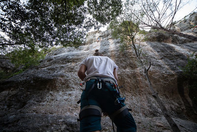 Rear view of man on rock