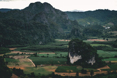 Scenic view of agricultural field against mountains