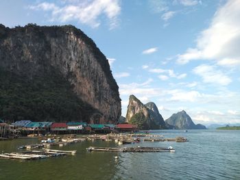 Scenic view of bay against sky