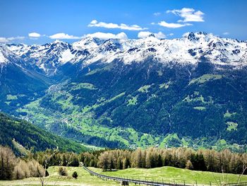 Scenic view of snowcapped mountains against sky