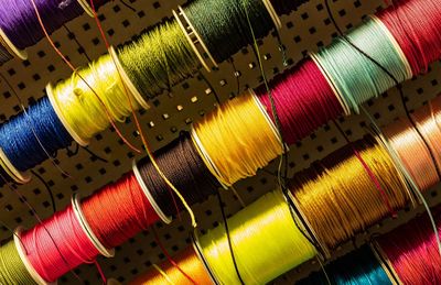 Full frame shot of multi colored threads