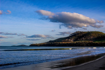 Scenic view of sea against cloudy sky